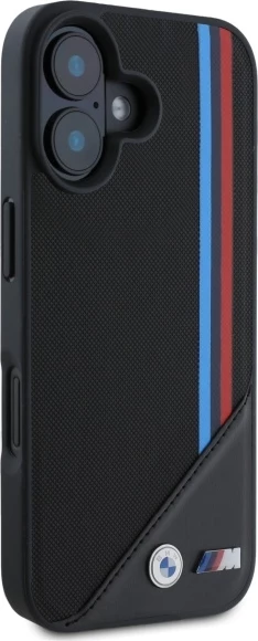 Mbështjellës BMW M Meshed Tricolor Stripes MagSafe për iPhone 16, i zi