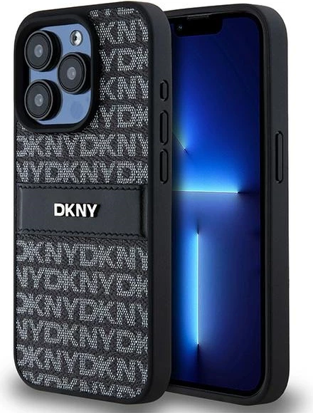 Mbështjellës DKNY Mono Stripe & Metal Logo për iPhone 15 Pro, i zi