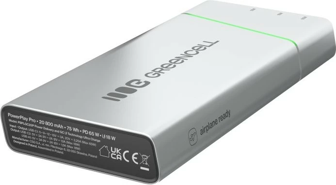 Powerbank Green Cell PowerPlay Pro PBPLGC20P 20800mAh 65W PD 2x USB-C + USB-A argjendtë/zezë