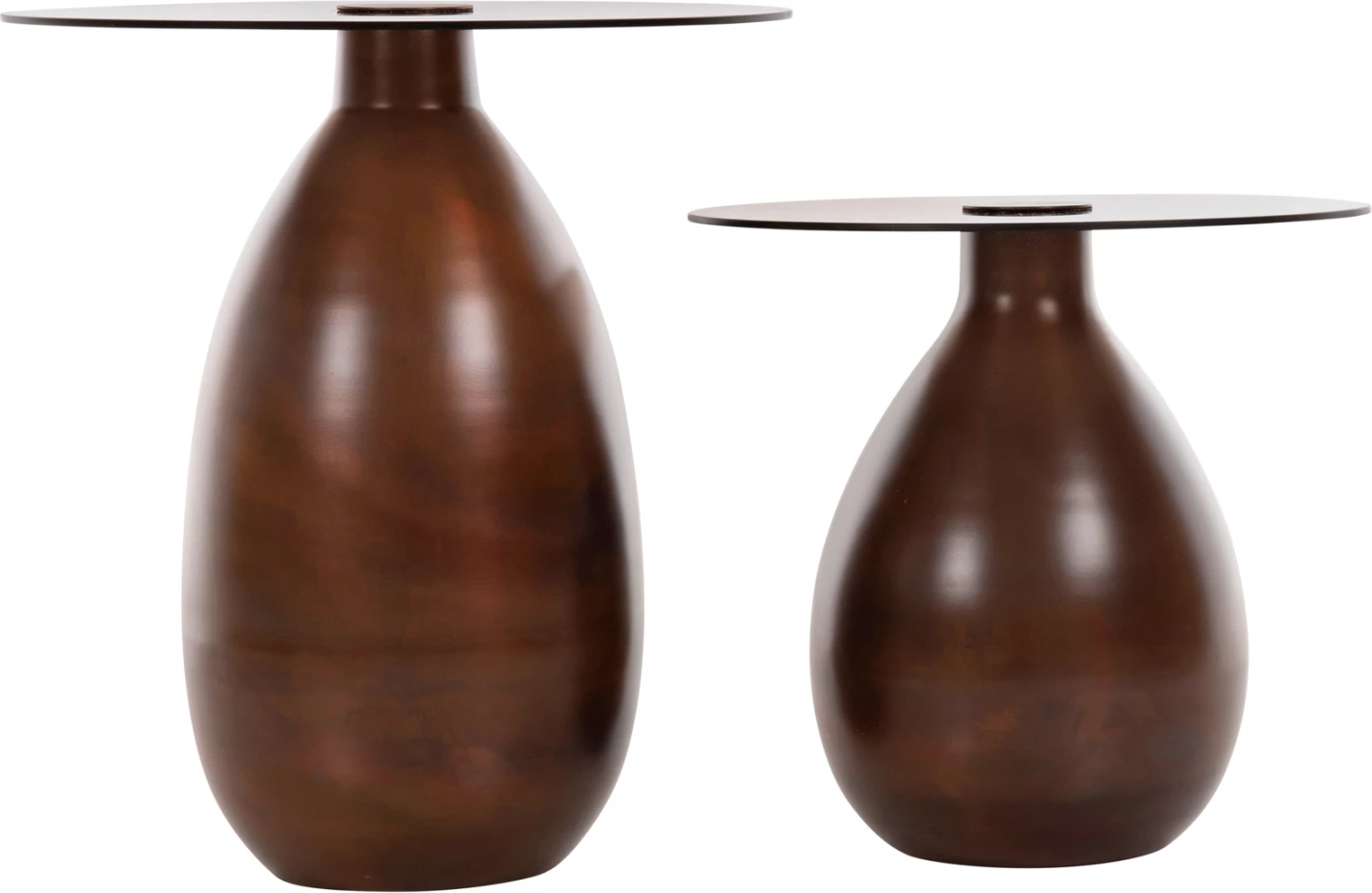 Tavolina anësore 2 copë REGEN FH9666 metal në ngjyrë bakri me sipërfaqe qelqi Φ44 & Φ40 cm