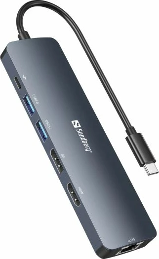 Docking station USB-C Sandberg 136-43, 8K, HDMI + DisplayPort, 2x USB 3.0, RJ45, USB-C PD 100W, gri e errët