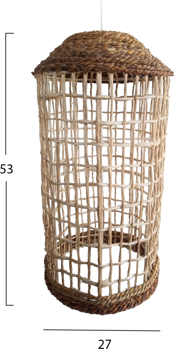 Llambë varëse tavani cilindrike me kafaz, fibra abaka natyrale, 27x27x53-90Hcm, FH7767
