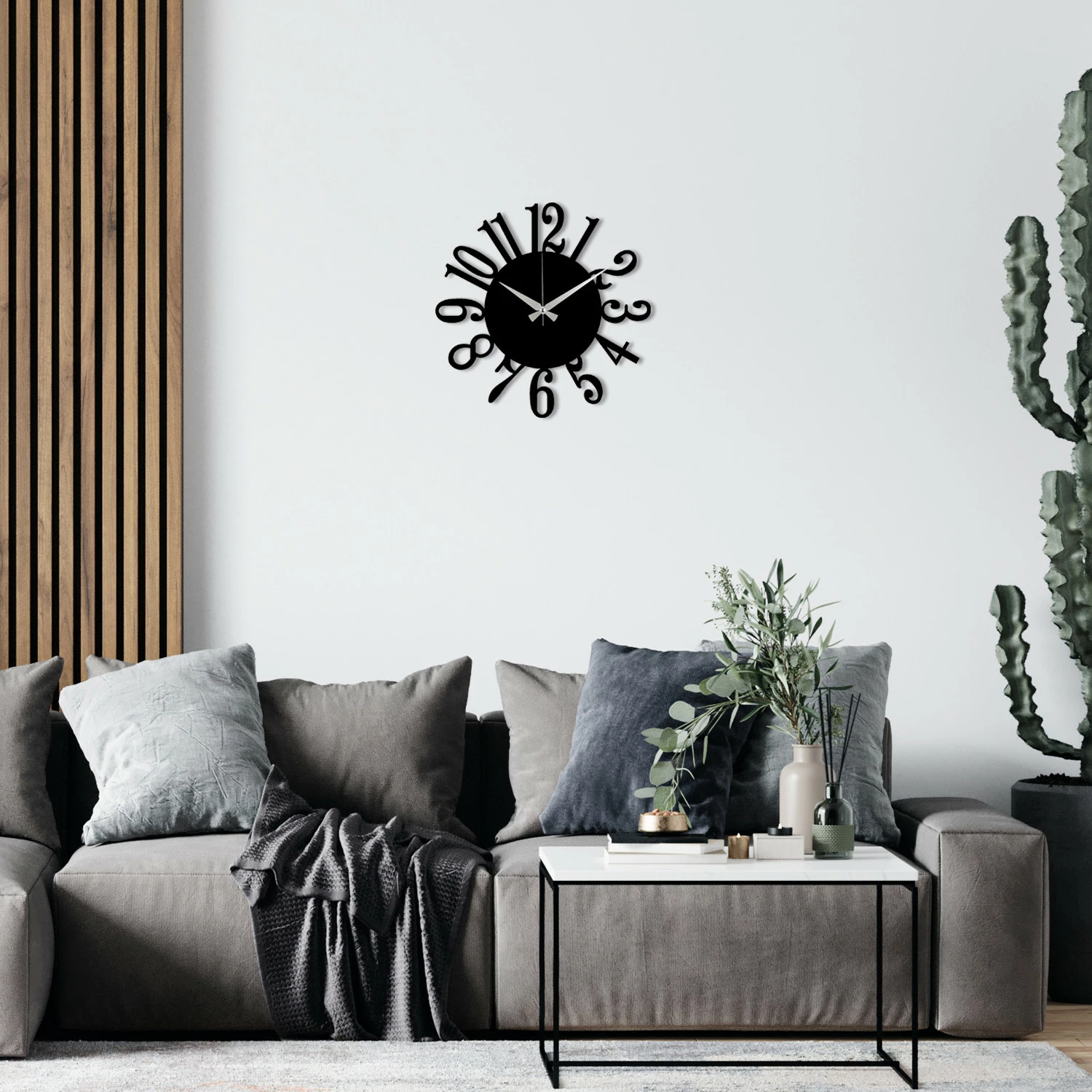 Orë muri dekorative prej metali, Wallity Enzoclock - S005, e zezë, 48x48cm