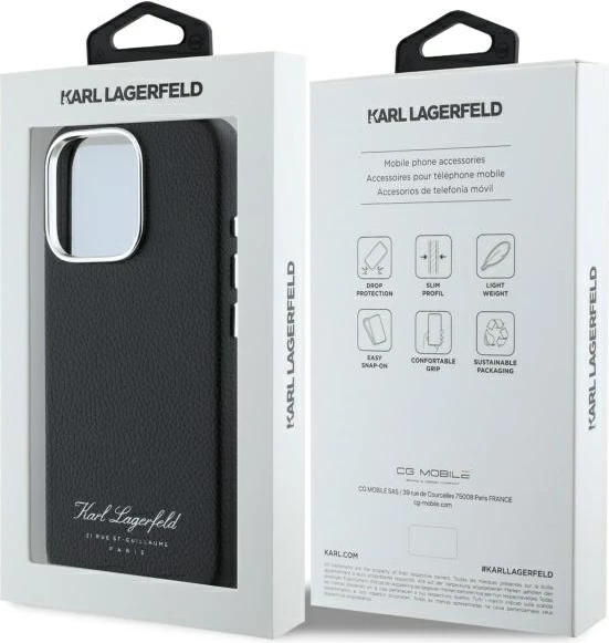 Mbështjellës Karl Lagerfeld Hotel RSG për iPhone 16 Pro, i zi