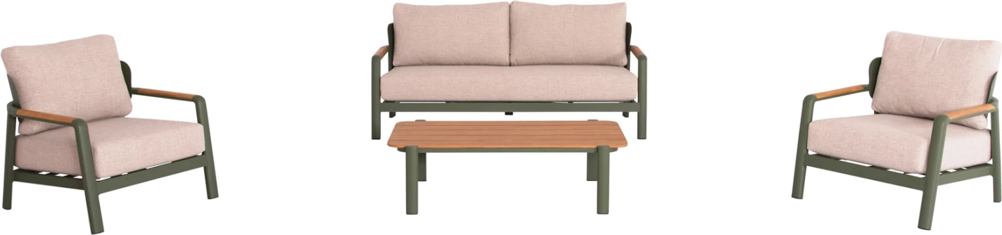 Set salloni për jashtë 4 pjesë ELARA FH6195.06 alumini i gjelbër-bezhë olefin-dru tik