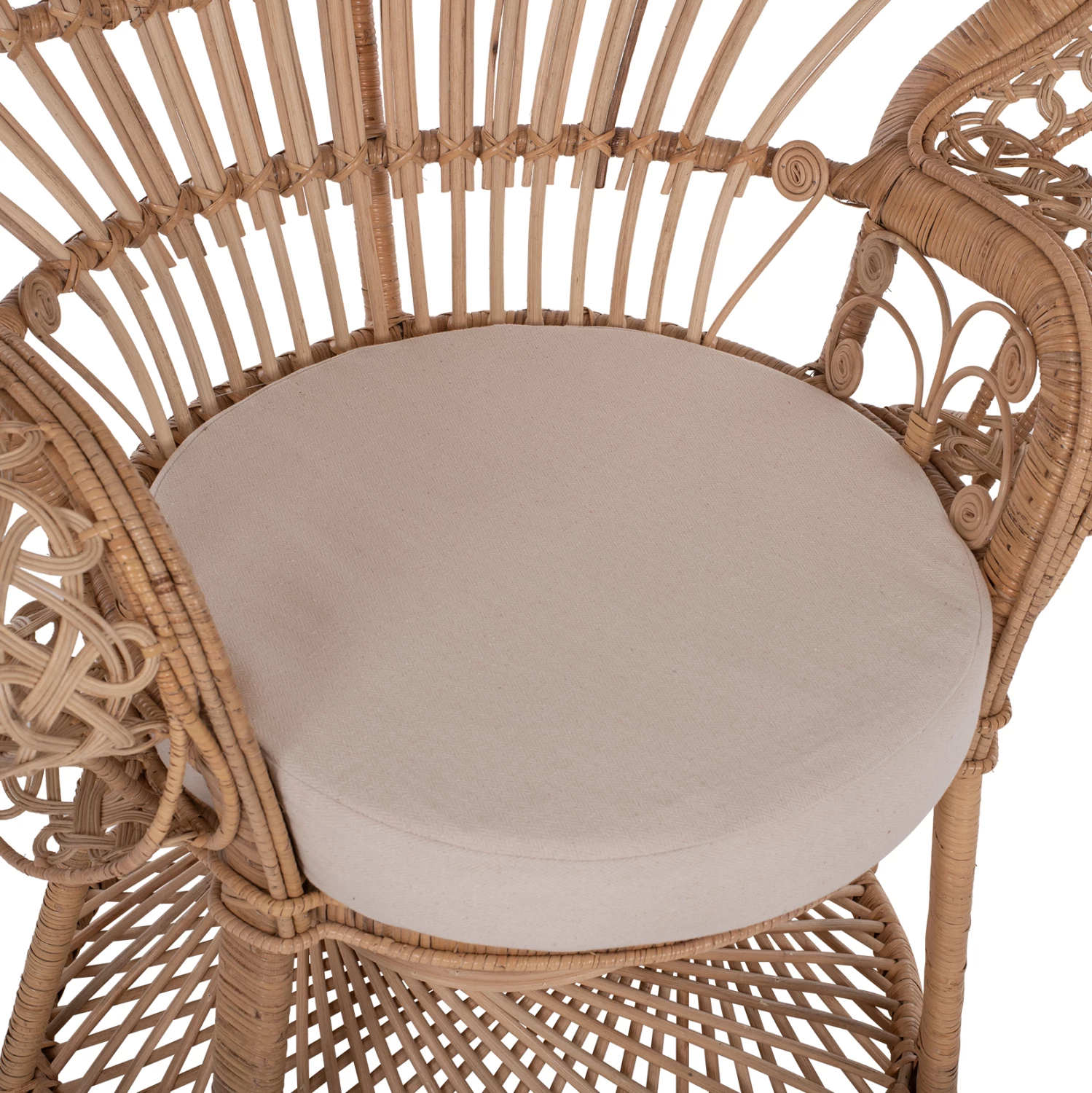 Karrige mbretërore pallua FH9342 rattan natyral - jastëk bezhë 114x72x150Hcm