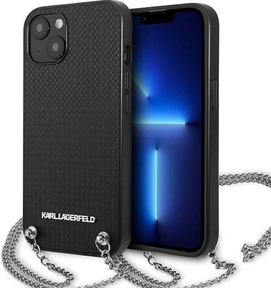 Mbështjellës Karl Lagerfeld Leather Textured and Chain për iPhone 13/14/15 6.1", Zi