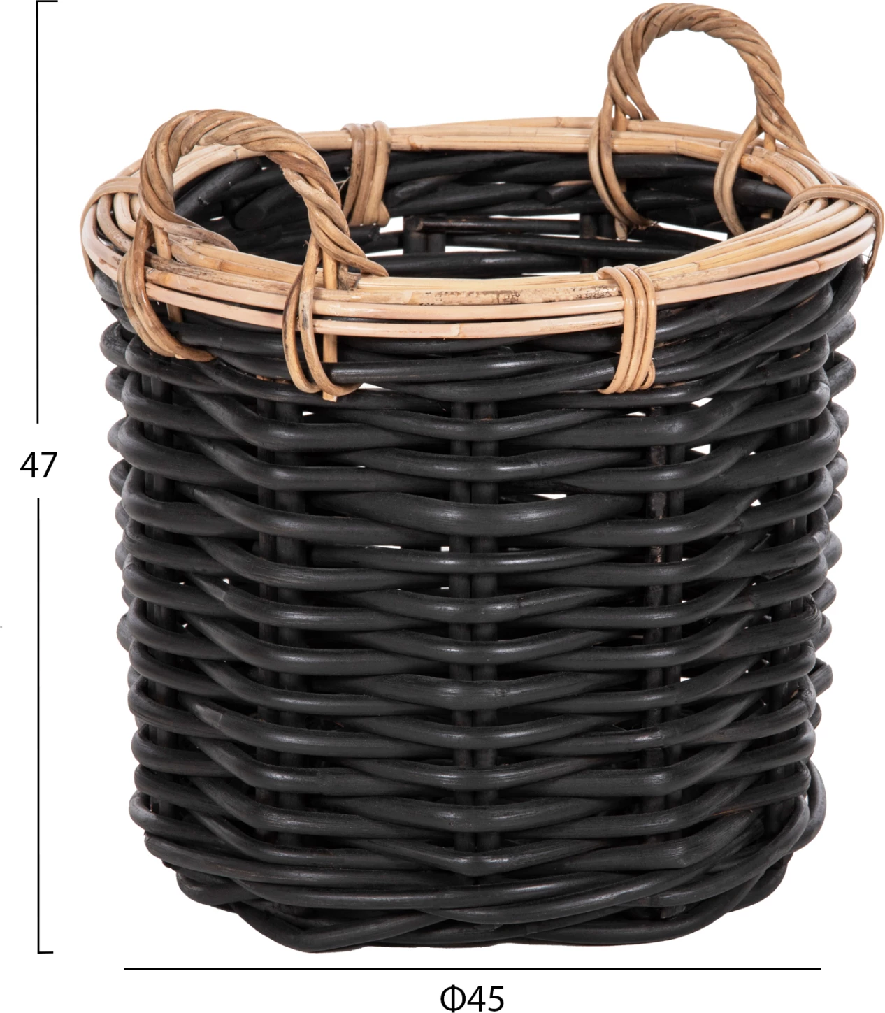 Shporta dyshemeje 2 copë, Potts, FH4379, rattan, ngjyrë e zezë dhe natyrale, Φ61+Φ45 cm