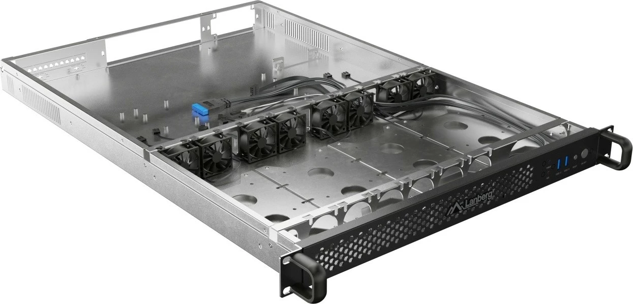 Kasë server RACK 19" 1U, Lanberg SC01-6501-12B, për E-ATX/ATX/mATX/ITX, 8x40 mm PWM, deri 6 disqe, PSU FLEX deri 330 mm, e zezë metal