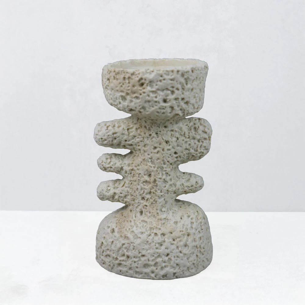 Mbajtës qiriu dekorativ KYCLADIC III, rrëshirë, bezhë, 12x10x20cm