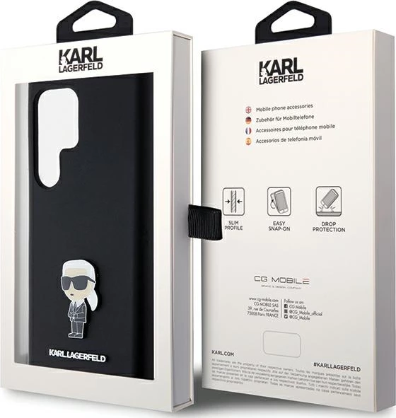 Mbështjellës Karl Lagerfeld Silicone Ikonik Metal Pin për Samsung Galaxy S23 Ultra, i zi