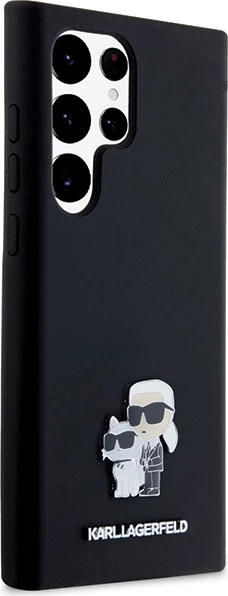 Mbështjellës Karl Lagerfeld Silicone Karl&Choupette Metal Pin për Samsung Galaxy S24 Ultra, i zi
