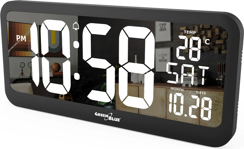 Orë digjitale e madhe Maclean GB214, me sensor temperature, 37x17cm, e zezë