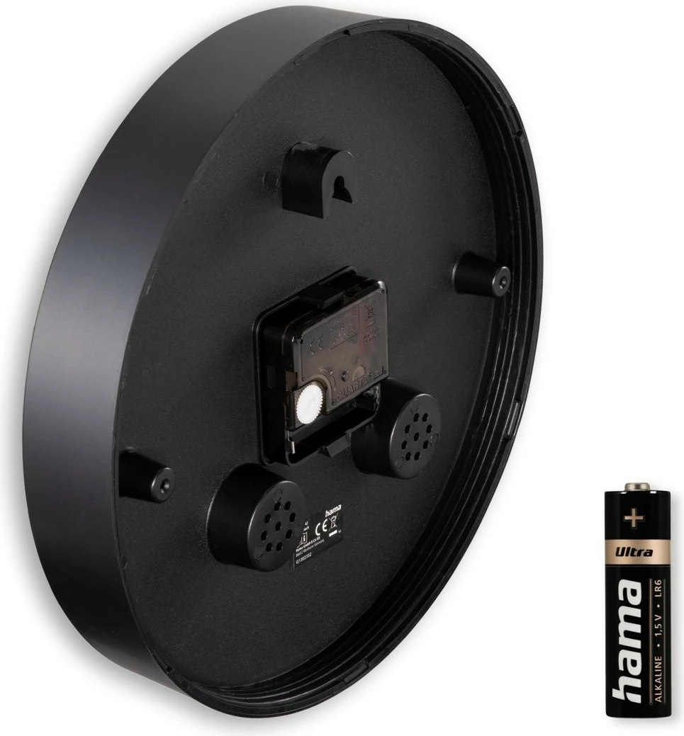 Orë muri Hama Malta, 25cm, analog, me termometër dhe higrometër, e zezë