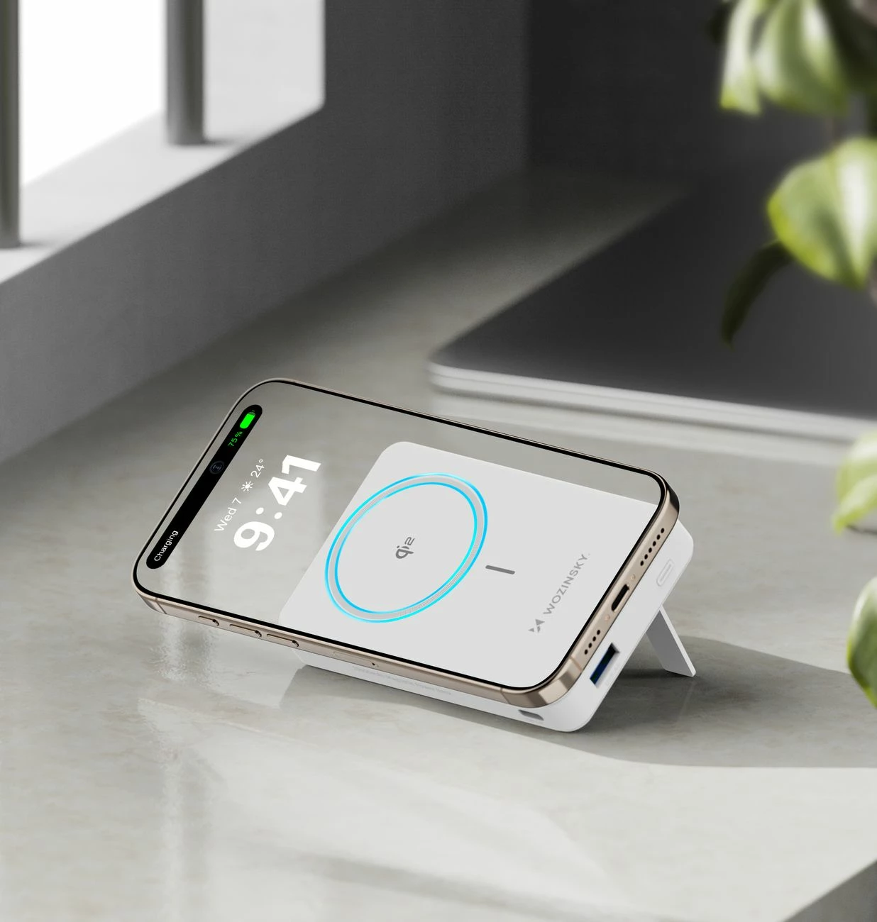 Powerbank Wozinsky WLWP-10KA0Y3WS, 10000 mAh, Qi2, MagSafe, me mbajtëse, Bardhë