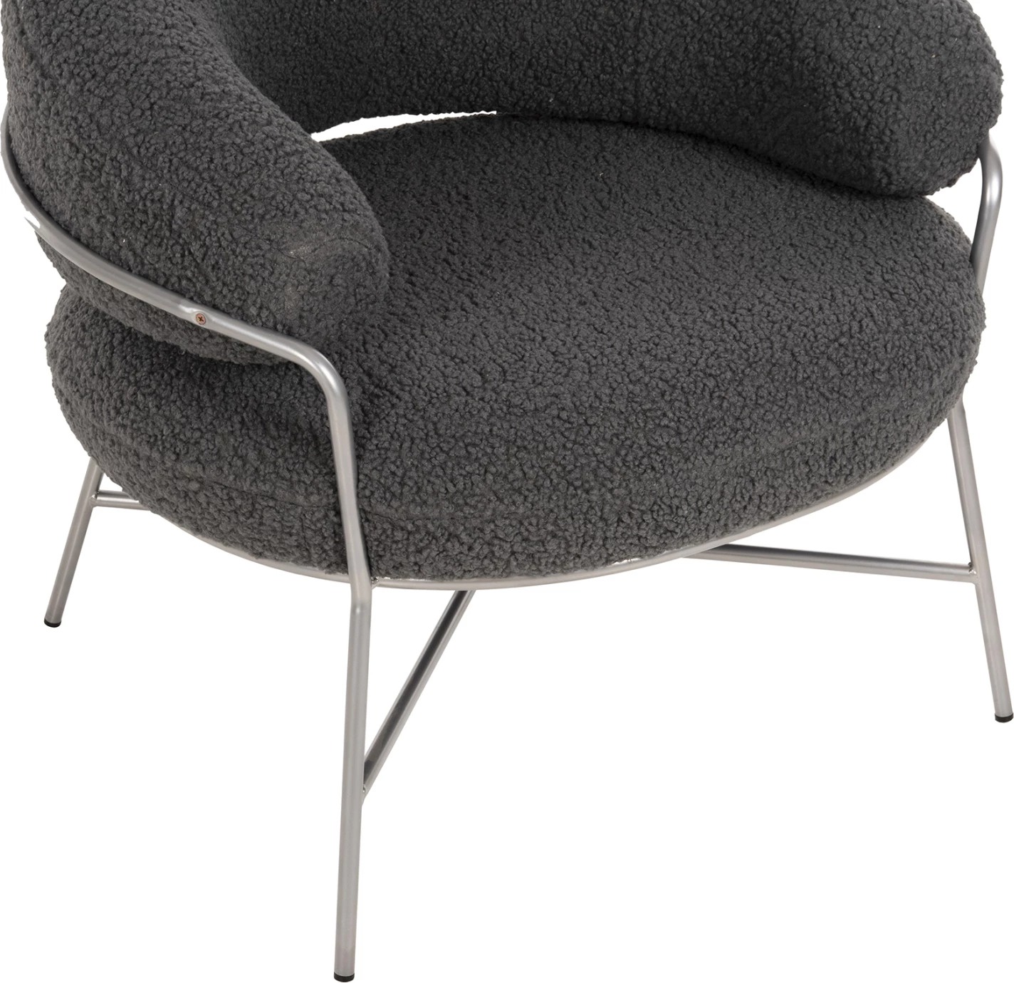 Fotelje TRUDI, stof boucle gri, kornizë metalike argjendi, 84x79x76cm