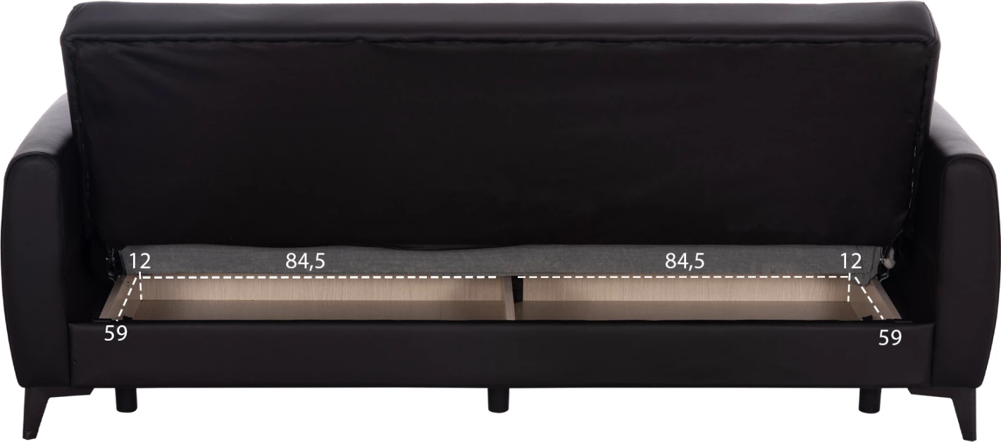 Divan-krevat treshe me hapësirë për depo, ngjyrë e zezë, NIKKO FH3292.11, 207x80x82cm
