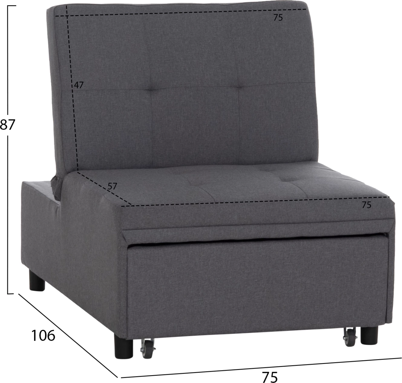 Karrige lounge-krevat LIBRE, material stof gri, FH3295.01, 75x106x89cm