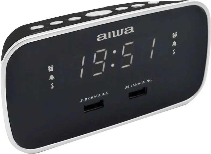 Orë Zgjuese me Radio FM, Dy Alarme dhe Mbushes USB AIWA CRU-19BK (Zezë)