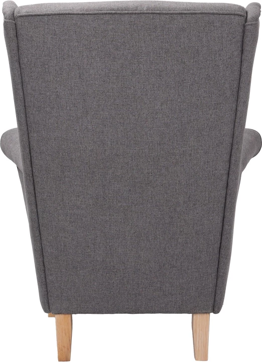 Fotel Malei, material gri, këmbë druri natyrale, 85x93x100cm