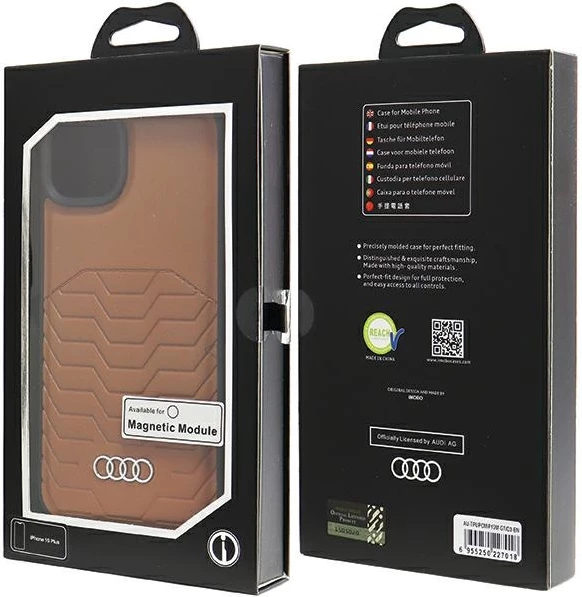 Mbështjellës Audi Synthetic Leather me MagSafe për iPhone 15 Plus / 14 Plus, Kafe