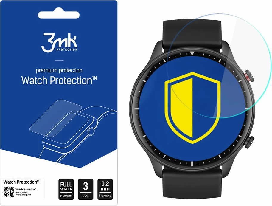 Film mbrojtës për orë Xiaomi Amazfit GTR 2, 3mk Watch Protection ARC+, set 3 copë
