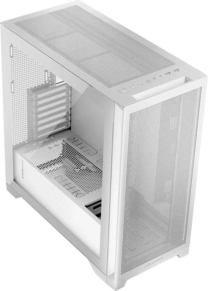 Kasë kompjuteri, MODECOM Volcano Expanse S Midi Tower, ATX/mATX/ITX, xham i kalitur, USB‑C, ARGB, e bardhë