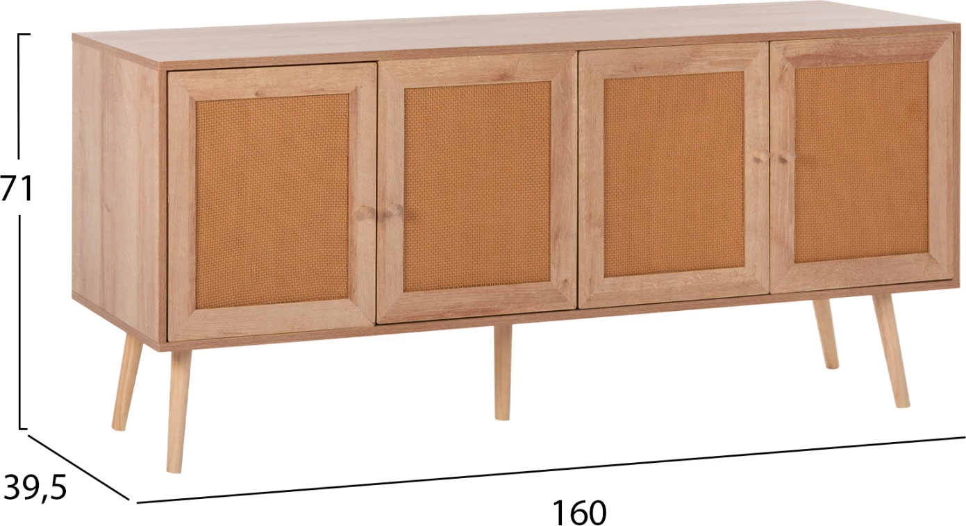 Bufe COLM FH9440.11 melaminë me ratan sintetik në 4 dyer 160x39,5x71H cm