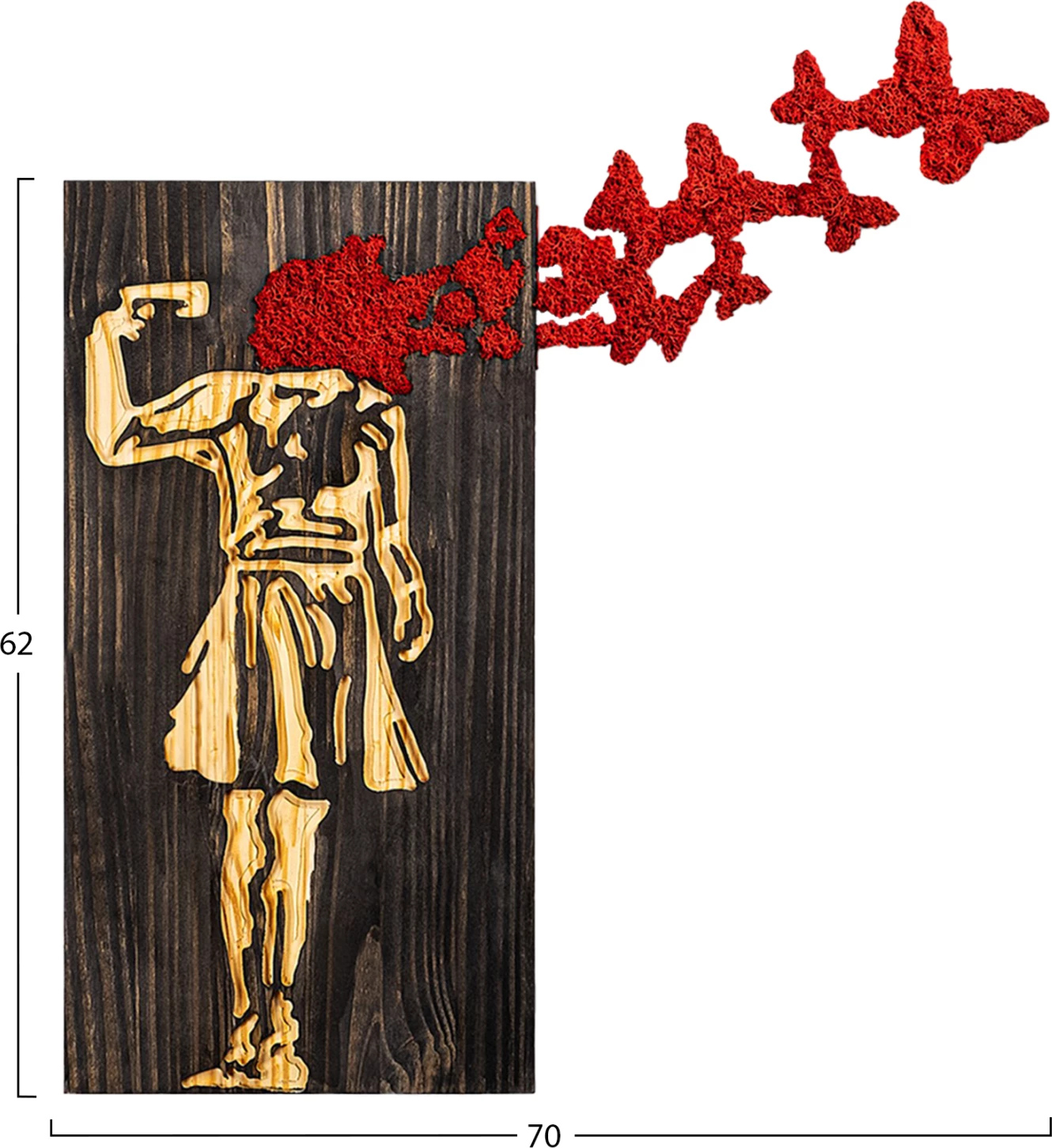 Dekor muri figurë vajze, metal-dru, FH4755, 62x3x70cm