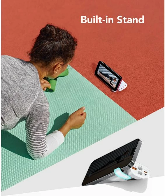 Powerbank VEGER W1162S 10000mAh MagFan me kabllo të integrume Type-C në Lightning, karikues Apple Watch dhe stand, 25W, i bardhë