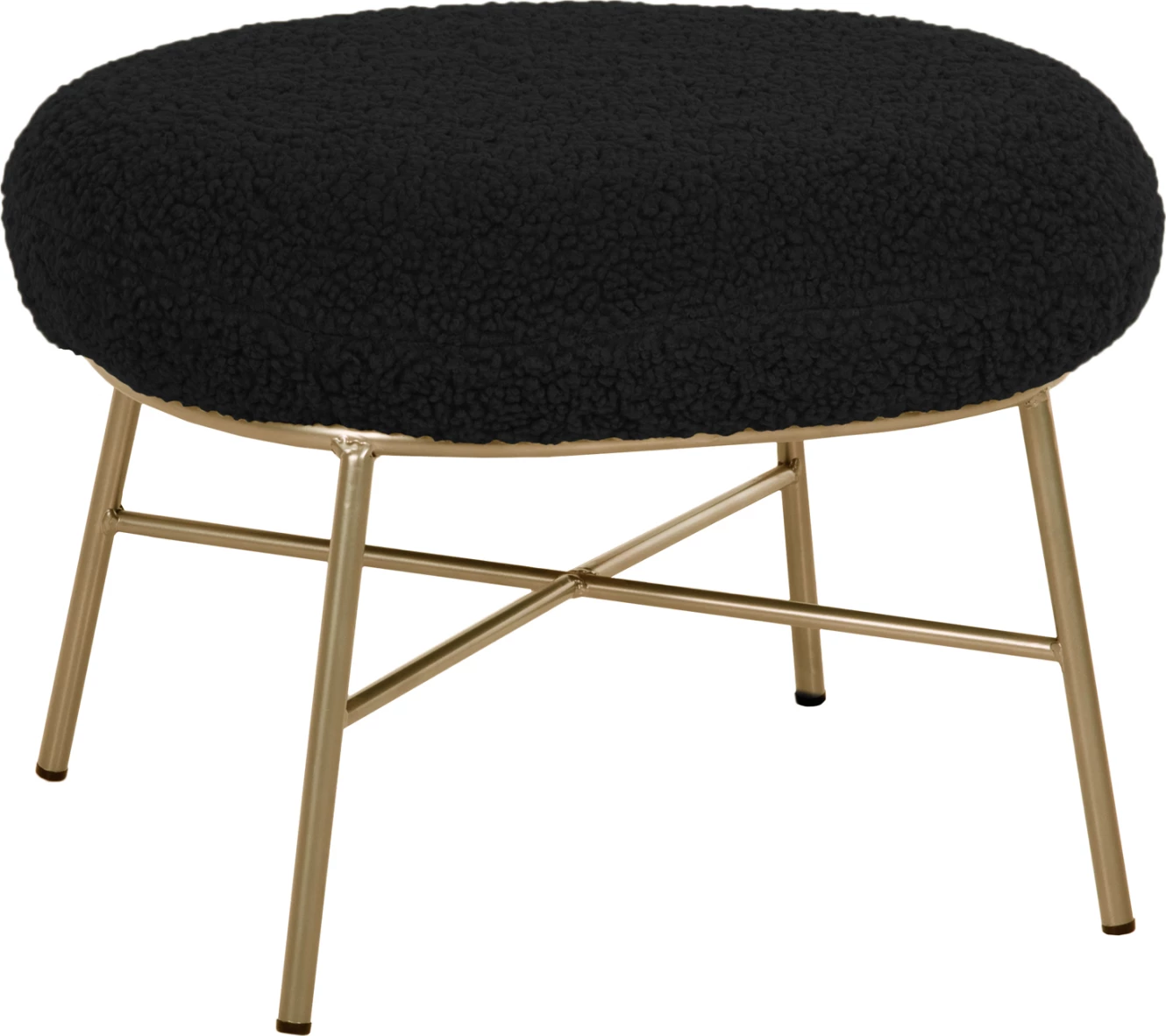 Karrige për këmbë TRUDI, FH8640.24, pëlhurë boucle e zezë dhe bazë metalike e artë, 56x47x40H cm