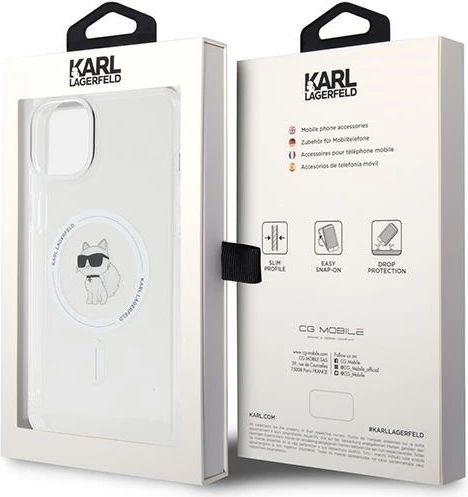Mbështjellës Karl Lagerfeld IML Choupette MagSafe për iPhone 15 Plus, Transparent