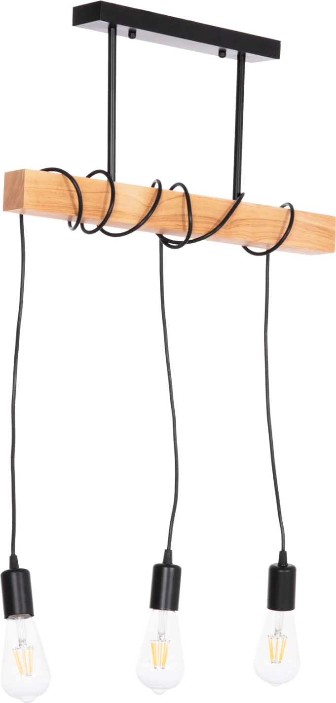 Llambë tavani me 3 drita, metal dhe dru, VOLKS FH4658, 49.5x5x134.5cm