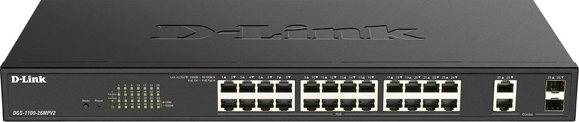 Switch D-Link DGS-1100-26MPV2/E, Managed, L2, Gigabit Ethernet, PoE, Rack mounting