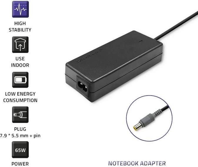 Kasë furnizimi Qoltec 50013.65W për Lenovo/IBM, 65W, 20V, 3.52A, 7.9x5.5mm, e zezë