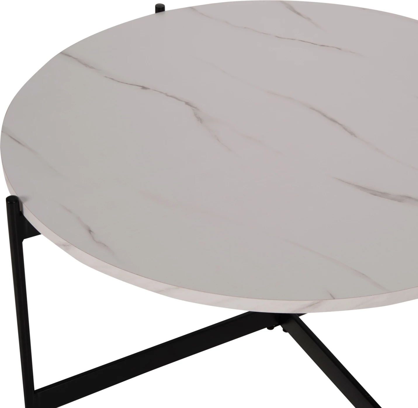 Tavolinë kafeje FH9588.05, sipërfaqe tavoline mermeri e bardhë, bazë metalike e zezë, Φ80x45Hcm