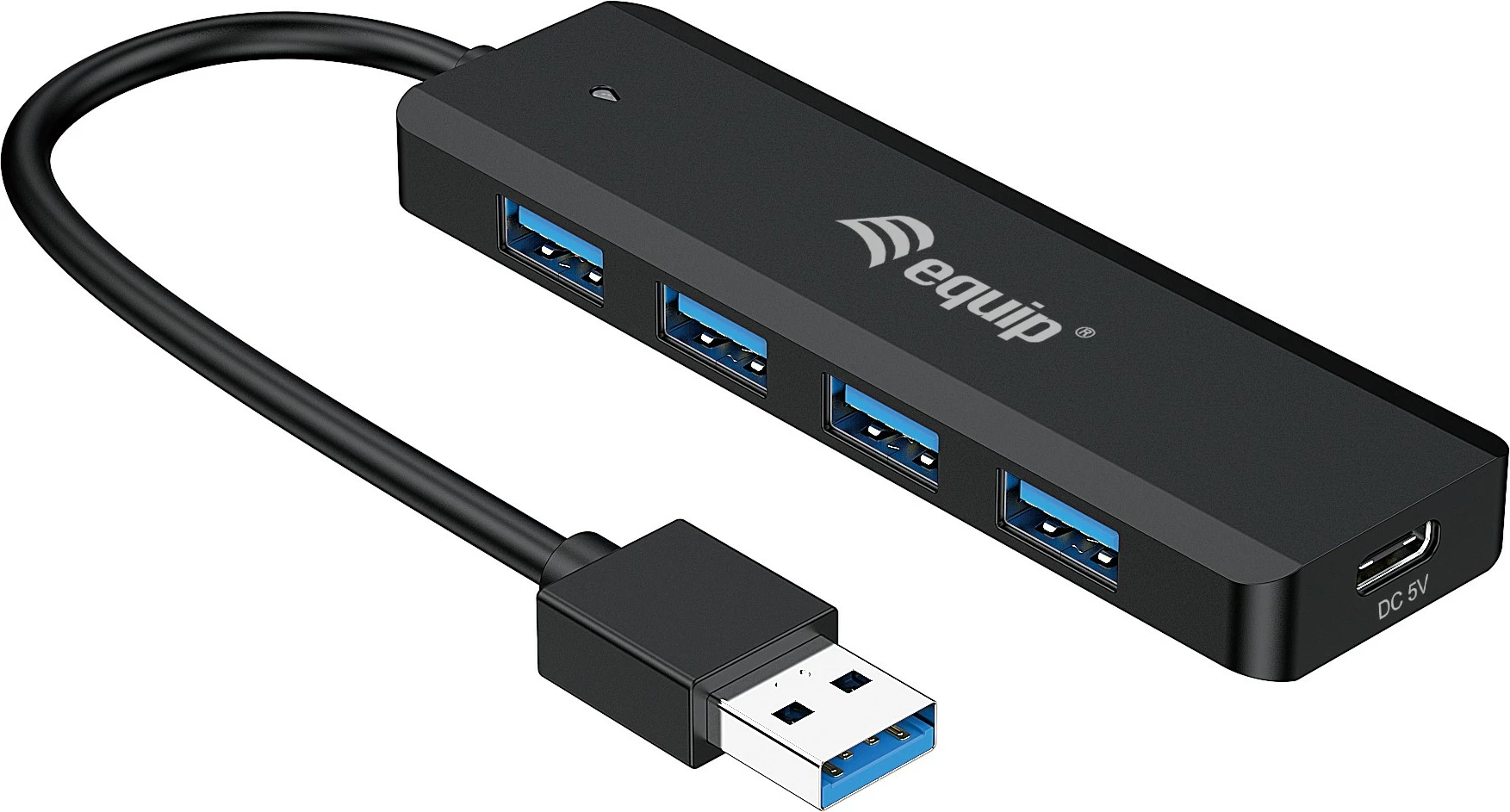USB hub Equip 4-portë 3.2 me USB-C adapter, 5Gbps, e zezë