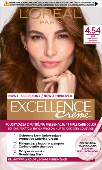 Ngjyrë për flokë për femra L'Oreal Paris Excellence Creme 4.54 Mahogany Brown, 1 copë