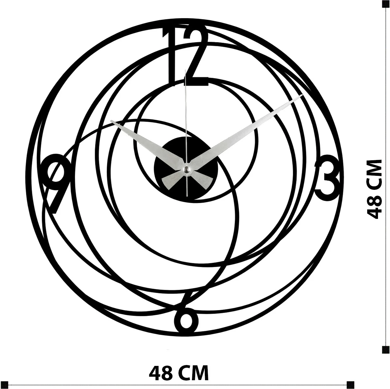 Orë muri dekorative prej metali, Wallity Enzoclock - S027, e zezë, 48x48cm