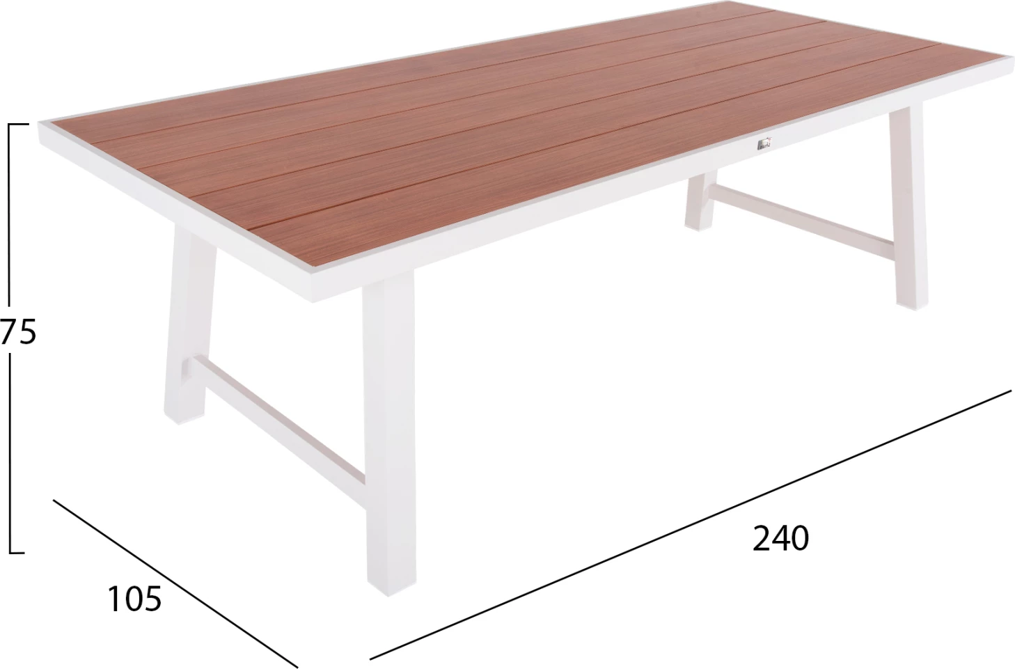 Tavolinë e jashtme alumini GOBAR FH6060.01 e bardhë me sipërfaqe tavoline si dru 240x105x75H cm