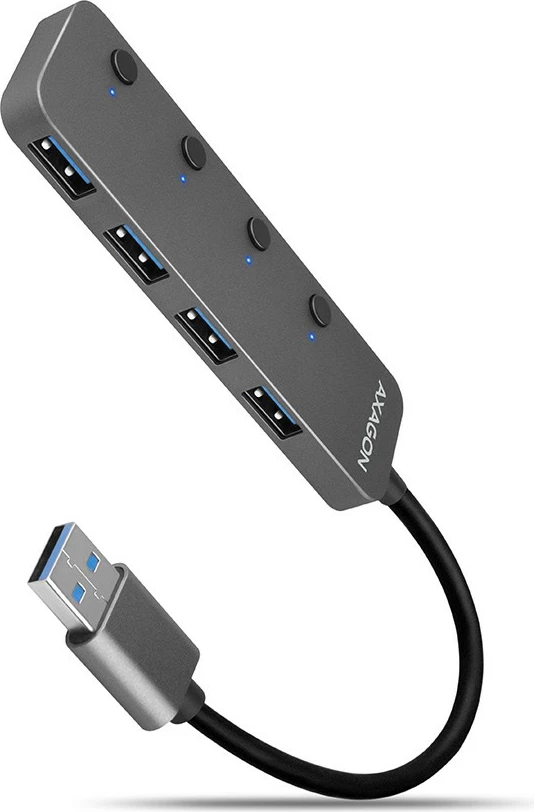 Hub USB AXAGON HUE-MSA, 4 porta, USB 3.2 Gen 1, metal, 20cm, Gri