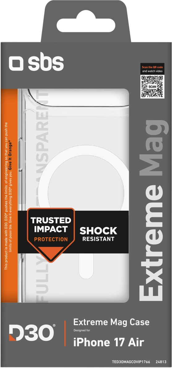 Mbështjellës SBS Extreme Mag për iPhone 17 Air, D3O, Transparent