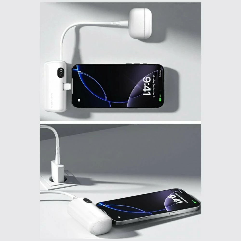 Power bank 4smarts PicoFold 4SM000035 5000mAh 22.5W, 1x USB-A + USB-C, kabllo/konektor i palosshëm, i bardhë