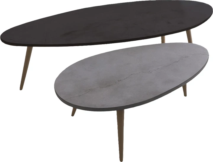 Set tavolinash kafeje Monty, 2 copë, ngjyrë e zezë-gri, 116x46x46cm