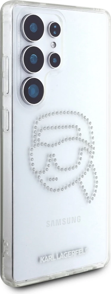 Mbështjellës Karl Lagerfeld Rhinestones Karl Head Logo për Samsung Galaxy S25 Ultra, transparent