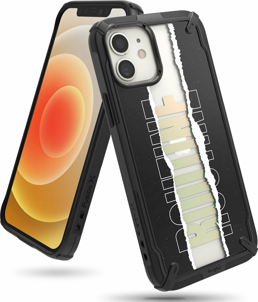 Mbështjellës Ringke Fusion X Design për iPhone 12 mini, PC+TPU, i zi/rozë