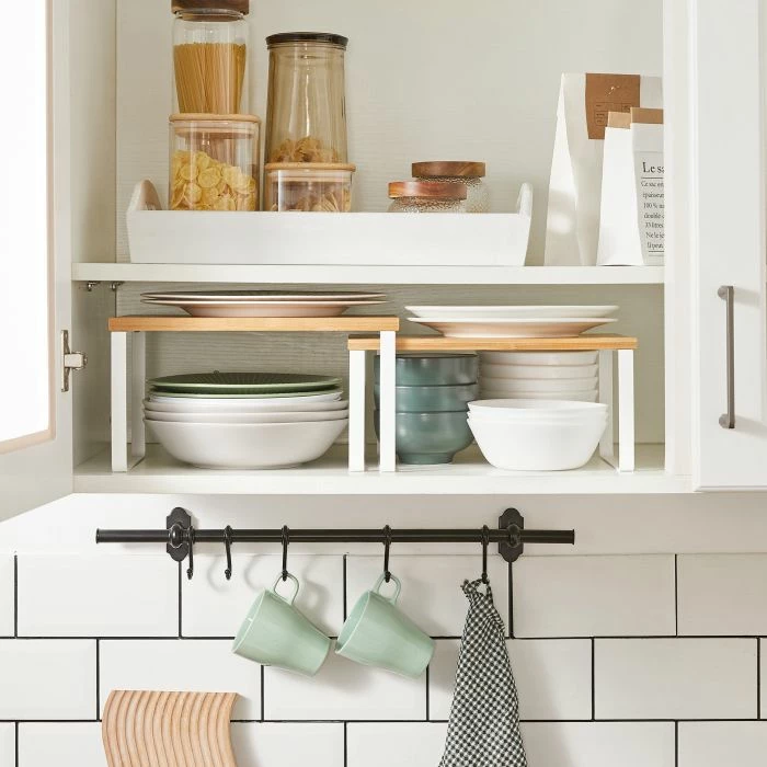 Organizues rafte kuzhine SONGMICS KCS02NW, i zgjatshëm, bambu & metal, 2 copë, zi/natyrale