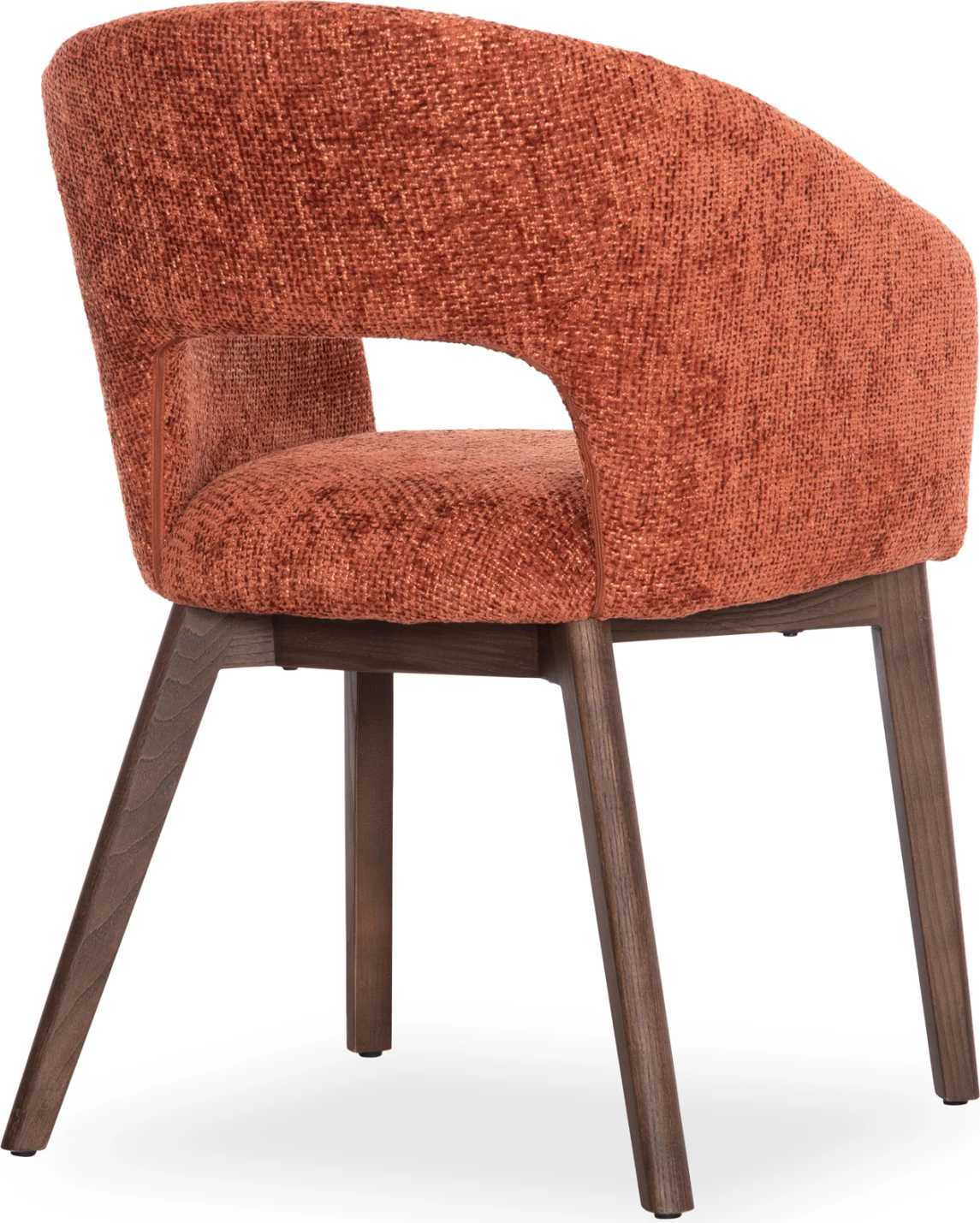 Karrige ngrënieje Empire, stof portokalli, këmbë dru ahu, ngjyrë arre, 55x54x78cm