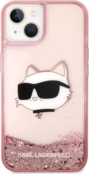 Mbështjellës Karl Lagerfeld Glitter Choupette Head për iPhone 14 Plus, Rozë