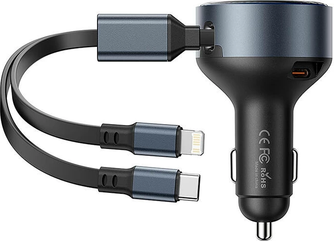 Karikues veture Vention FFOB0 me USB-C/Lightning, 30W, kabllo të integruara